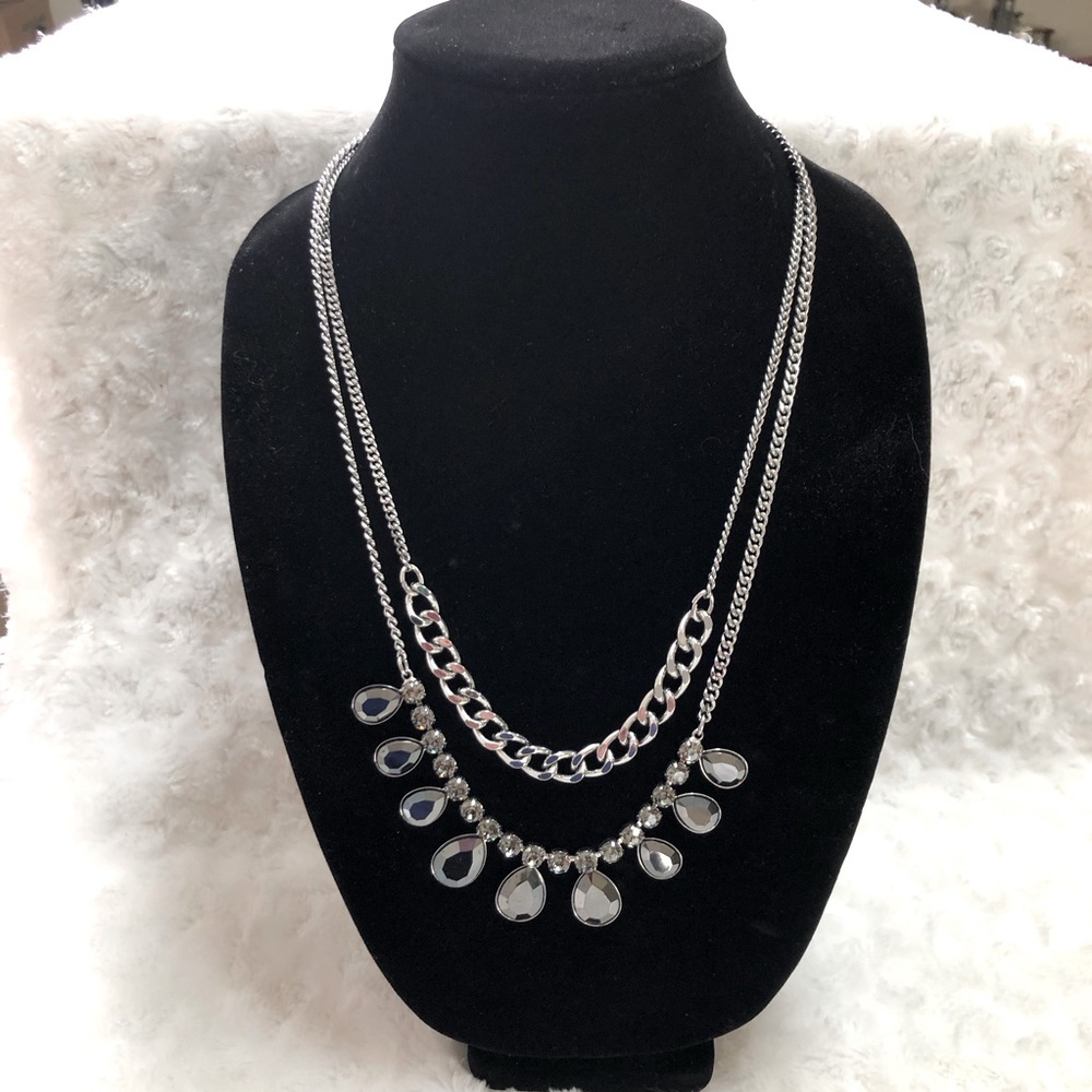 Chico’s Rhinestone Faceted Smokey Hematite Necklace